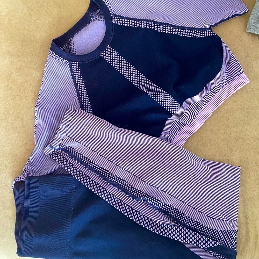 Fabletics Purple Matching Exercise Set (Size Large)